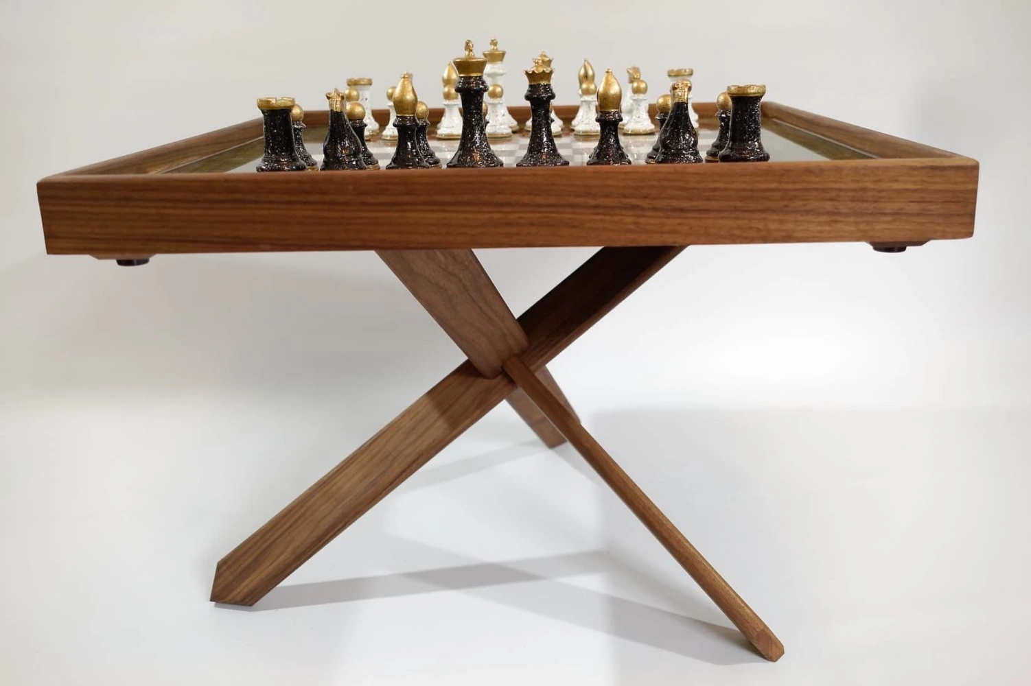 Walnut chess table and pieces