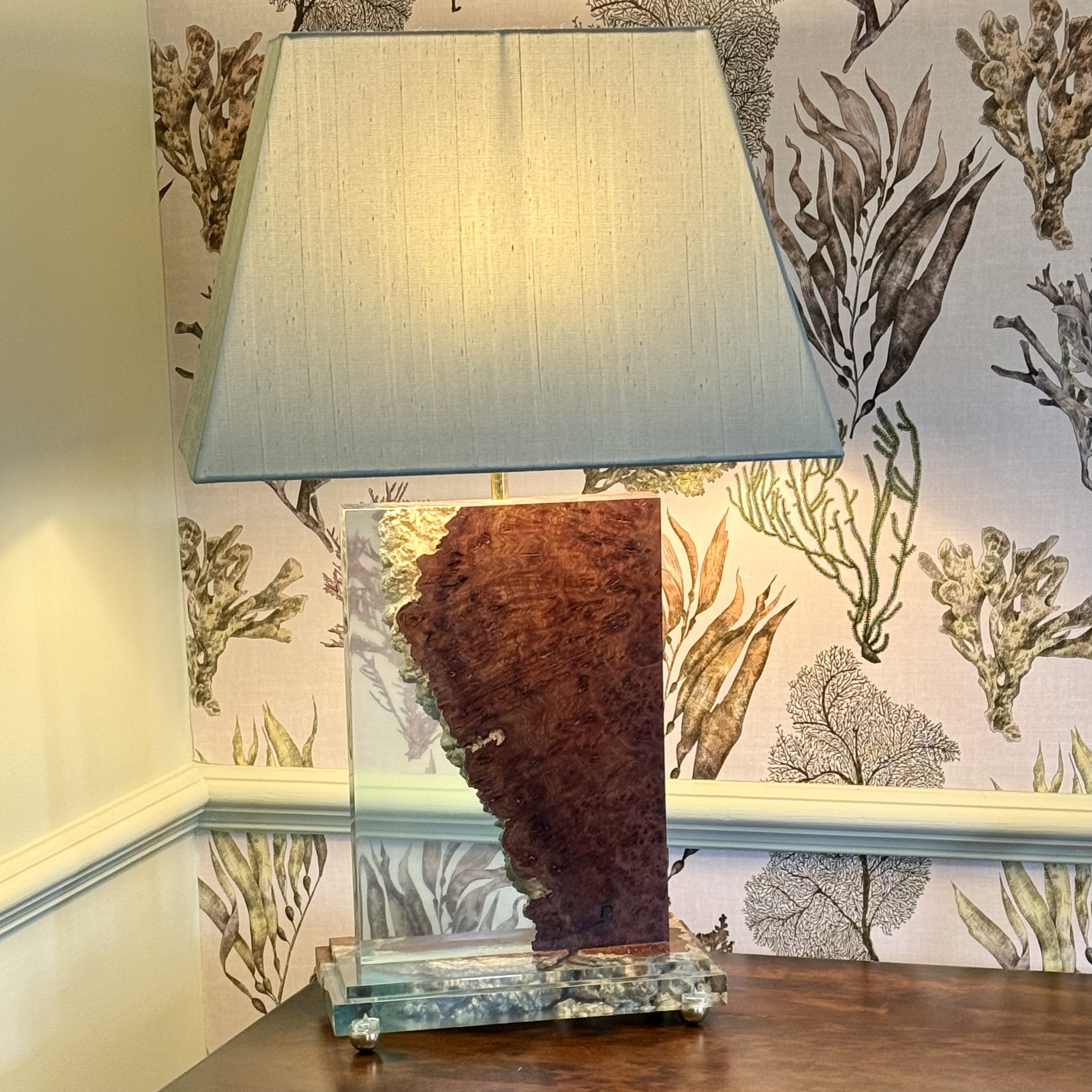 Large burr elm table lamp