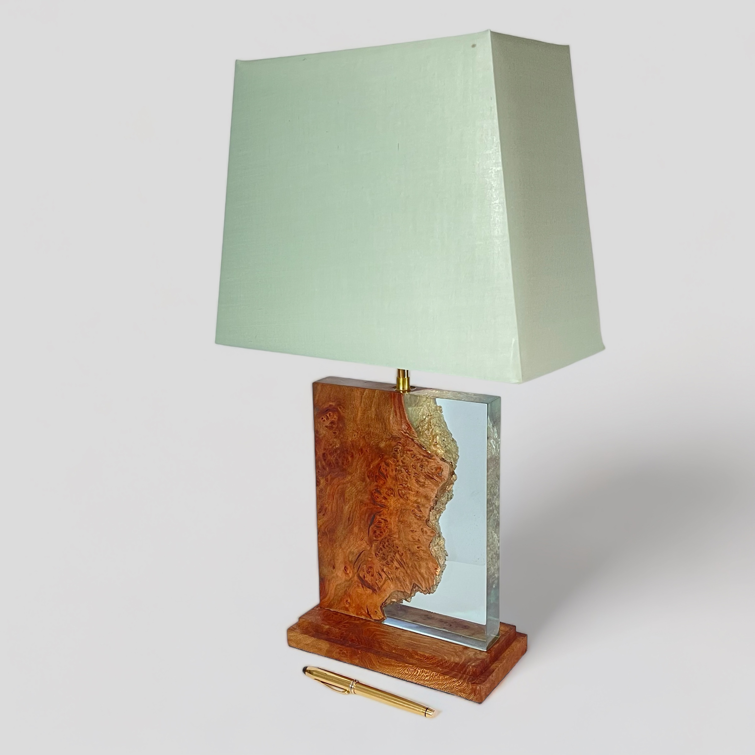 burr elm wood and resin table lamp