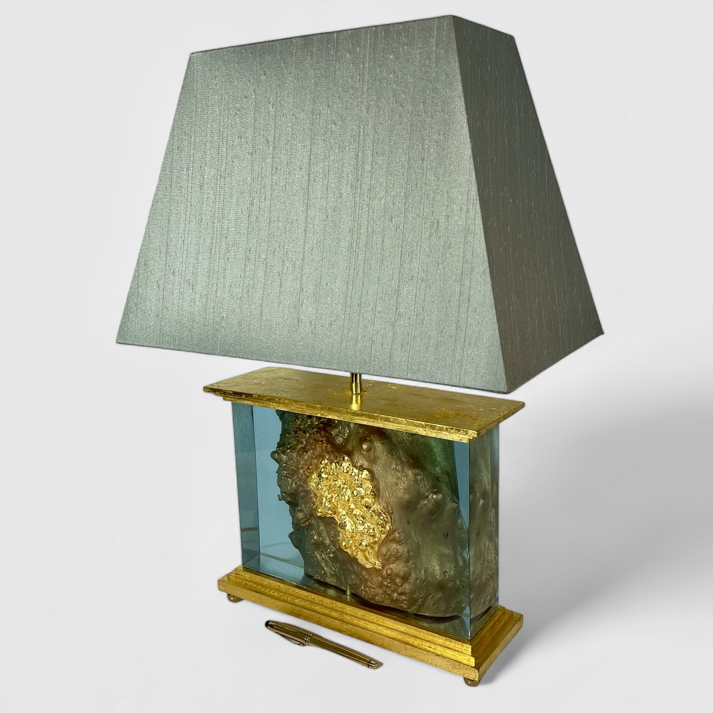 Gilded burr elm table lamp