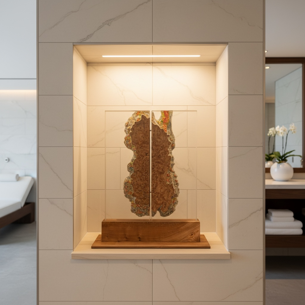 Warm ambient chameleon orb lamp on marble console