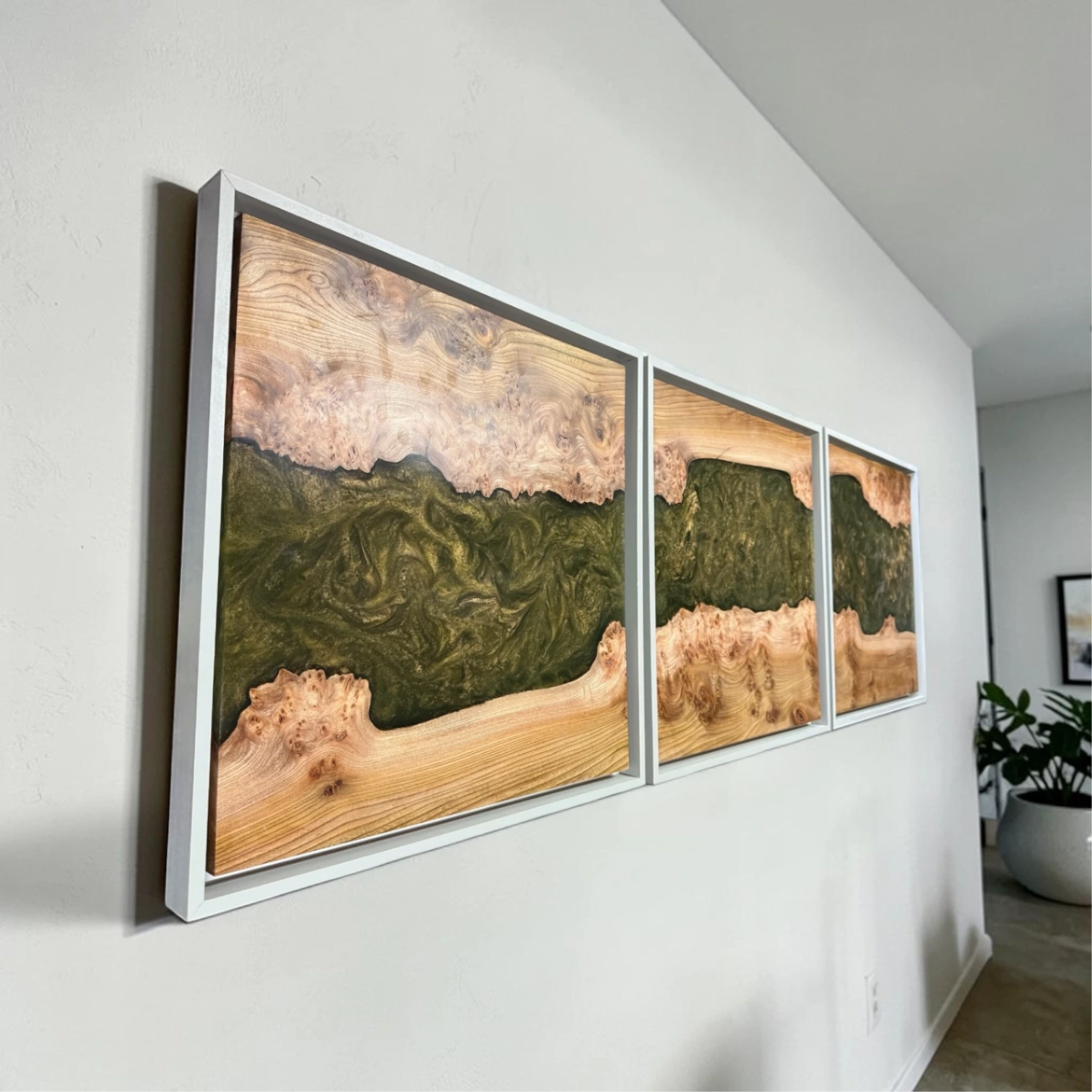Triptych wood and resin wall art