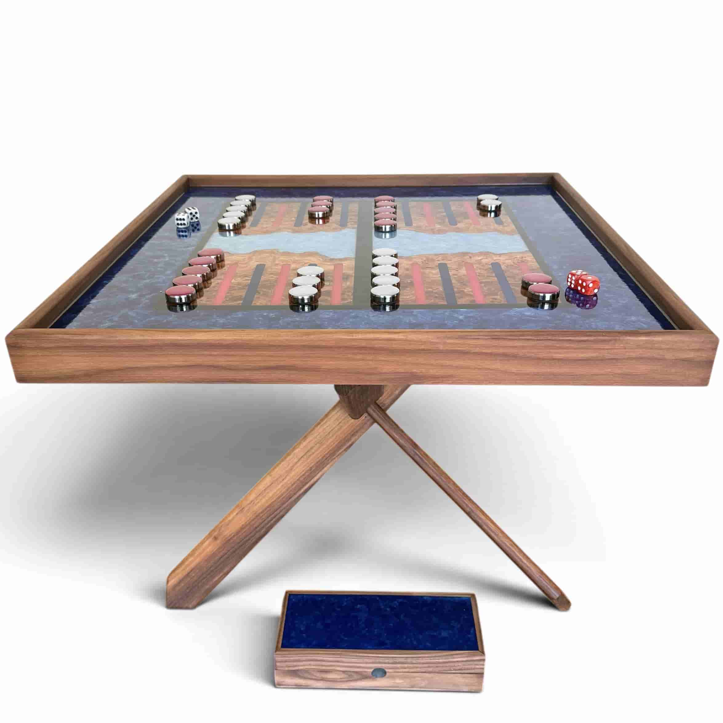 Handcrafted wooden backgammon tray with resin details
