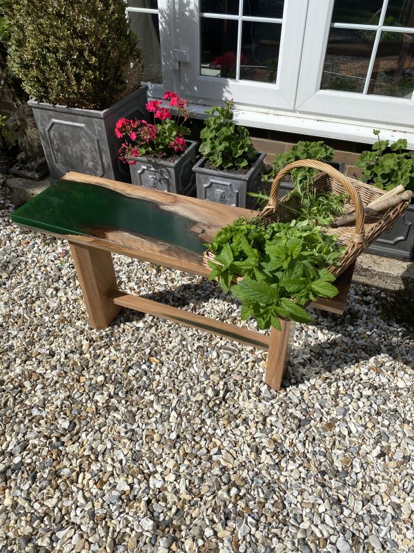 Emerald Green Hall Bench with Herb Basket