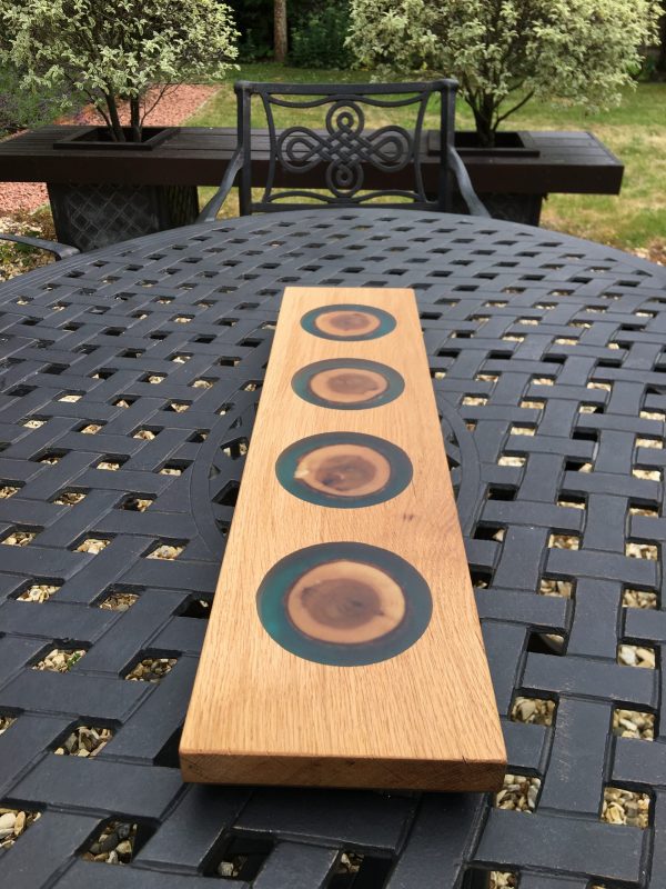 Oak and Resin Charcuterie Serving Board on Outside Table