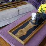 Elm and Resin 'Book Matched' Ottoman Tray with Flowers