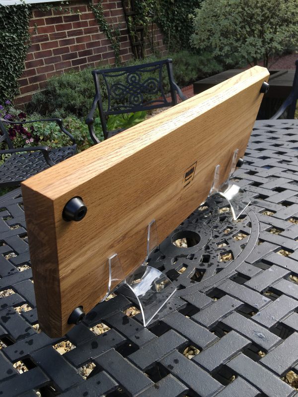 Back view of Charcuterie Board sitting on outside table