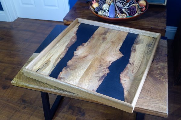 Top view of elm and resin ottonam tray