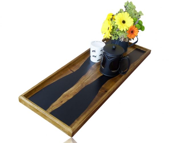 River Tray on White Background with Flowers