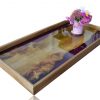 Large Ottoman Tray with Purple Resin and Flowers