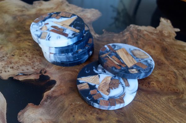 Chunky Wood and Resin Coasters on table top