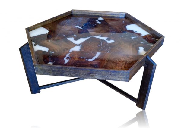 Hexagonal Tray Table with White Resin