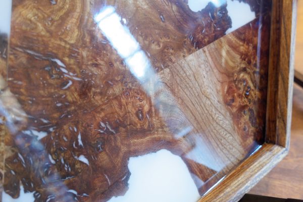 Close Up of Burr Elm and White Resin Tray