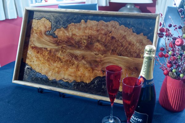 Elm and Resin Ottoman Tray with Champaign Glasses
