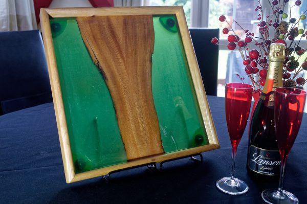 Green Resin Ottoman Tray with Champaign Glasses