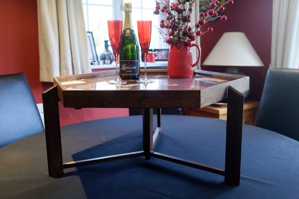 Hexagonal Occasional Table with Champaign Bottle and Glasses