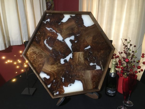Tray Table TopShowing the Burr Elm and White Resin