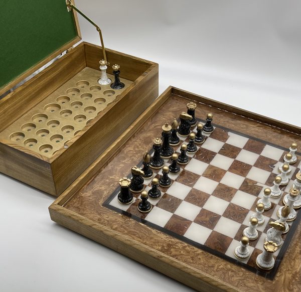 Chess Box with Spare Queens and Pieces on Board