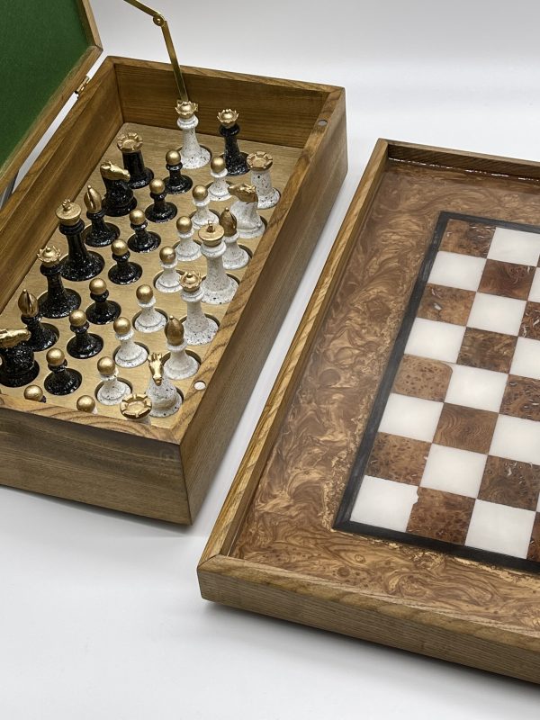 Open Chess Box showing Chess Pieces