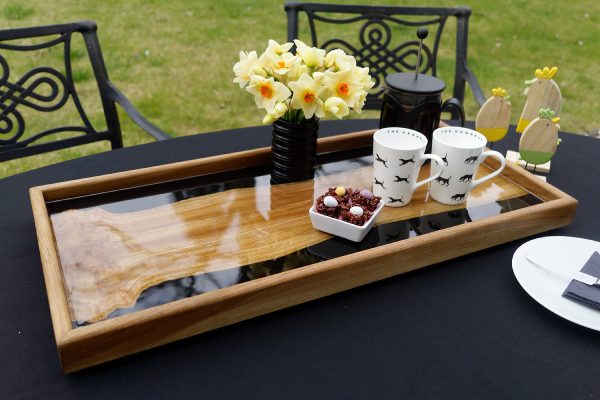 Book Matched Tray with Flowers, and Easter Eggs