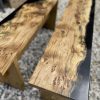 Close up of bench showing spalted oak seat
