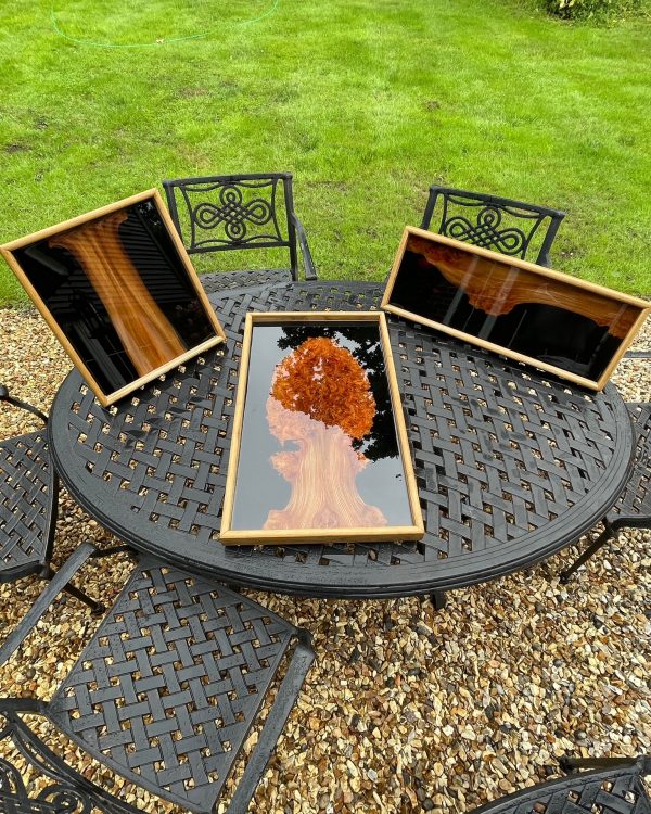 Aerial View of Elm and Resin Trays on Outside Table