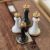 Close Up of DAMA Designs Chess Pieces with Elm Box