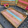 Ottoman Trays - Elm with Pink and Turquoise Resin