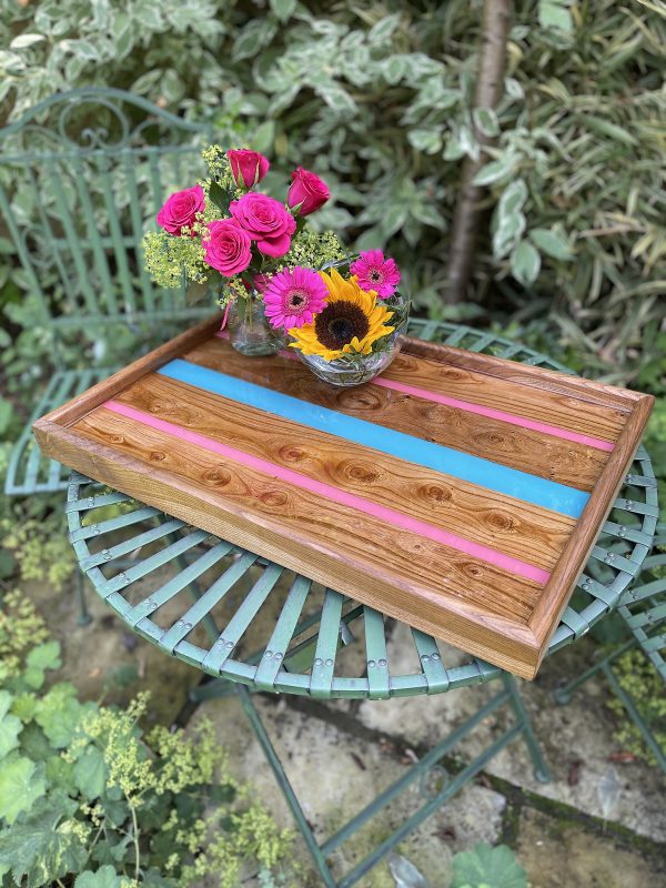Elm Tray with Pink and Turquoise Resin