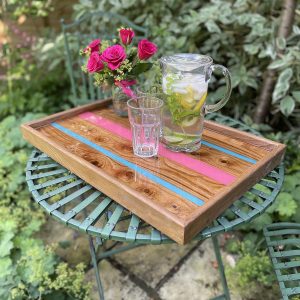 Elm Tray with Pink and Turquoise Resin