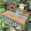 Elm and Turquoise Resin Tray on Garden Table