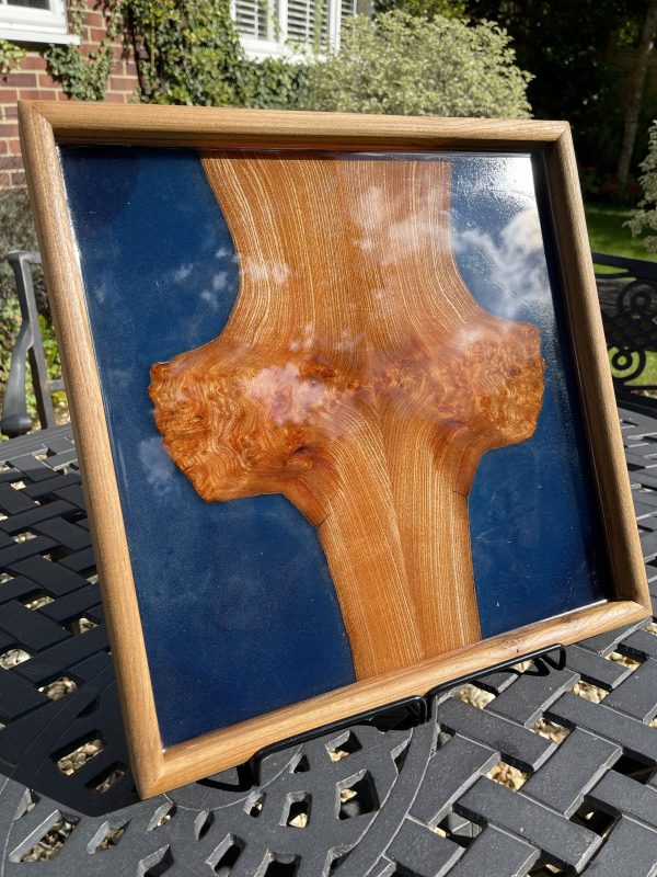 Blue resin tray on outside table