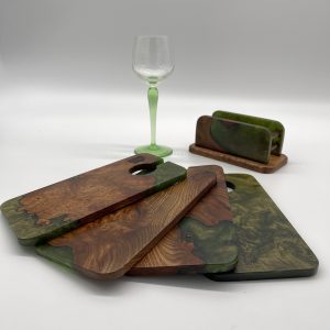 Elm boards with green glass