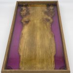 Book Matched Elm and Purple Resin Ottomann Tray on White Background