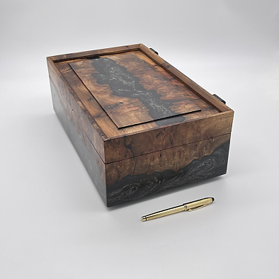Side view of burr elm and resin keepsake box