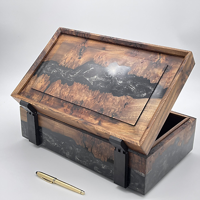 Ope box showing lid detail and black hinges