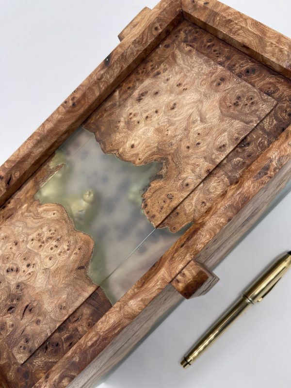 Close Up of Burr Elm and Resin Box Lid
