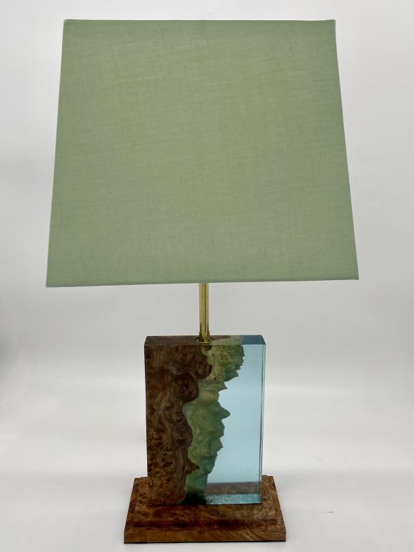 Burr Elm and Resin Table Lamp with Shade