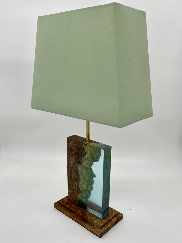 Side View of Burr Elm and Resin Table Lamp