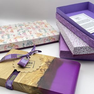 Ipad stand - oak and purple resin with packaging