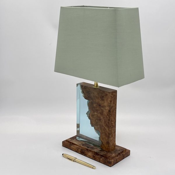 Burr Elm and 'Glass' resin lamp - small