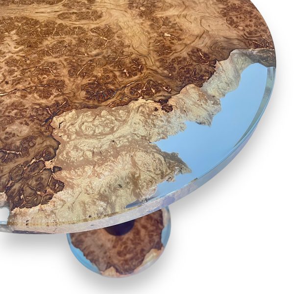Close up top view of resin infused oak occasional table