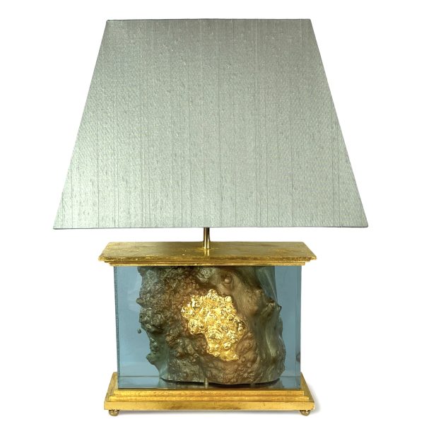 Carriage Clock Lamp with 24 carat gold leaf finish and tapered lampshade
