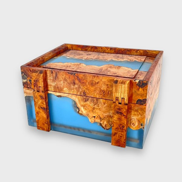 Burr Elm and 'Sea Glass' Keepsake Box - Image 2