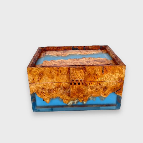 Burr Elm and 'Sea Glass' Keepsake Box