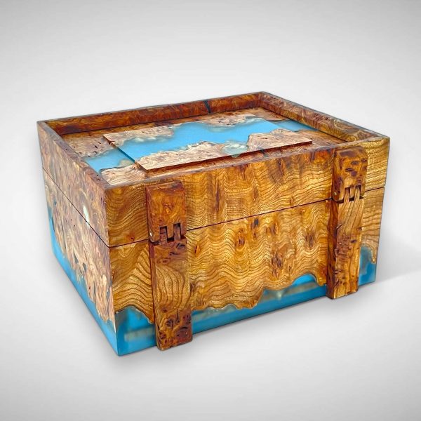 Burr Elm and 'Sea Glass' Keepsake Box - Image 4